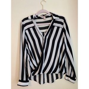 Flowy Crossover Striped Blouse